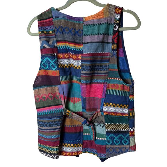 Vest Patchwork SZ M Boho Bohemian Hippie Art Teacher Metallic - Picture 2 of 7